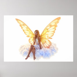 Póster Fairy fantasía rubia nube chica sentada mágica