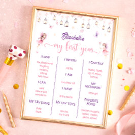 Póster Fairy First Birday Party Milestone