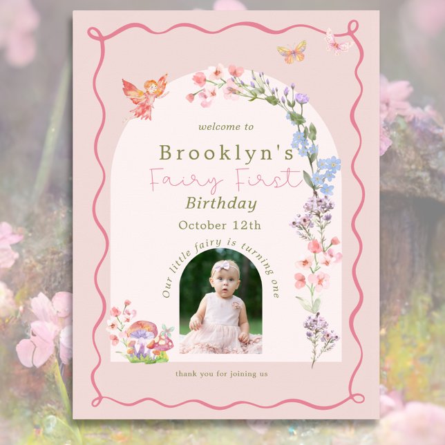 Póster Fairy First Birday Welcome Sign Poster (Whimsical Fairy First Birthday Welcome Sign Poster
)