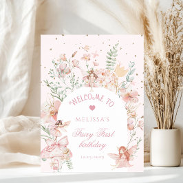 Póster Fairy First Birthday Whimsical pink Welcome