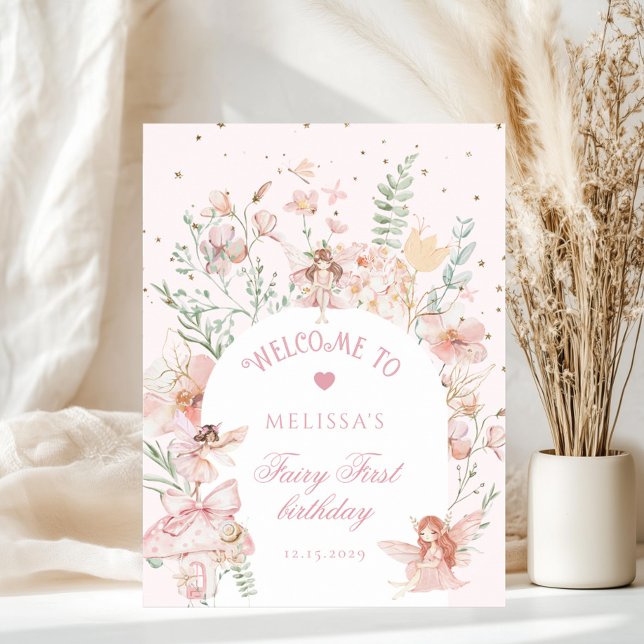 Póster Fairy First Birthday Whimsical pink Welcome (Subido por el creador)