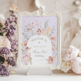 Póster Fairy First Birthday Whimsical Purple Welcome