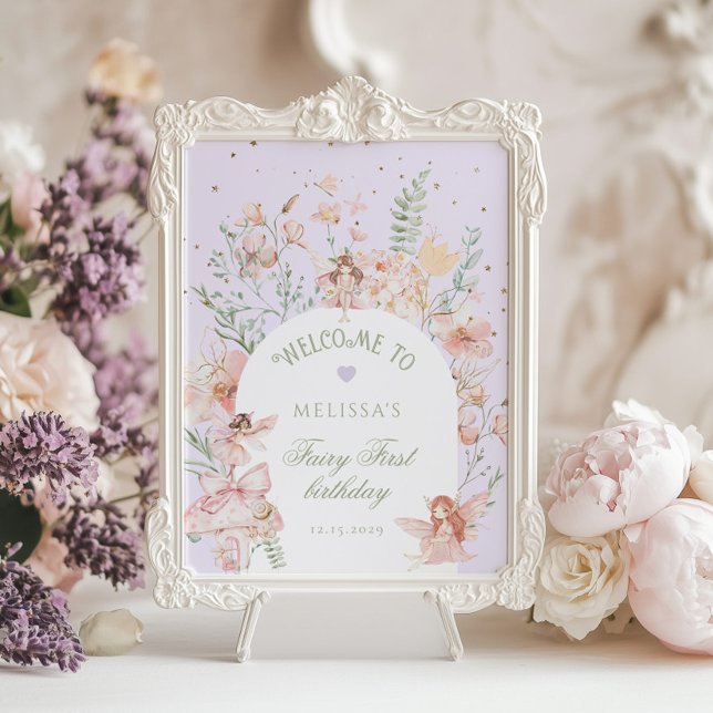Póster Fairy First Birthday Whimsical Purple Welcome (Subido por el creador)