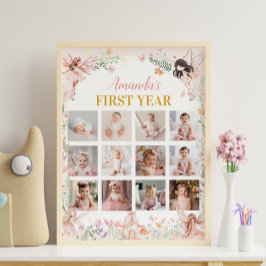 Póster Fairy Floral Garden First Year Photo Milestone