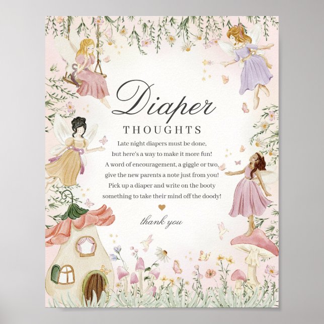 Póster Fairy Garden Diaper Thoughts Whimsical Baby Shower (Frente)