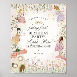 Póster Fairy Garden First Birday Party Welcome Sign