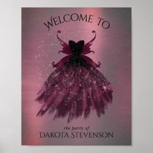 Póster Fairy Gothic Fuchsia Gown   Magenta rosa de rock d