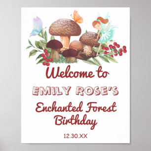 Póster Fairy Mushroom Butterfly Encantado Cumpleaños Fore