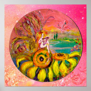 Póster FAIRY OF THE SUNFLOWERS yellow pink sparkles