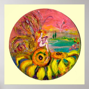 Póster FAIRY OF THE SUNFLOWERS yellow pink white