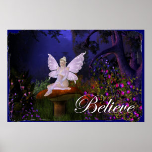 Póster Fairy on a Mushroom Design 3 - Believe Print