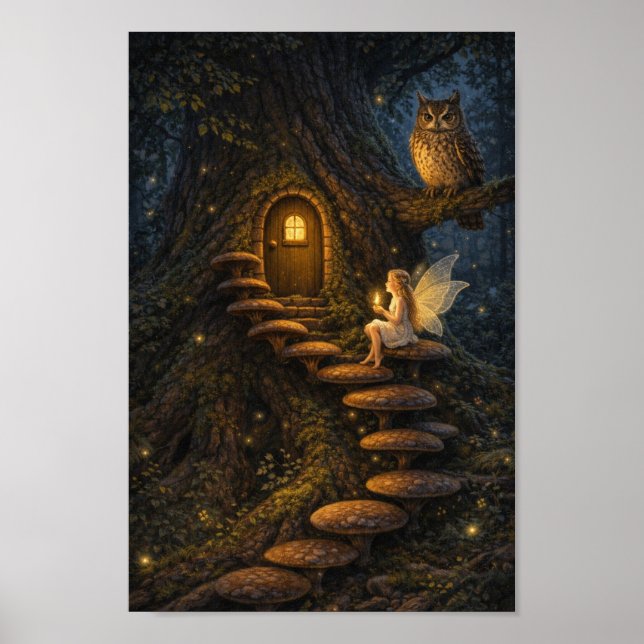 Póster Fairy on Mushroom Staircase-Enchanted Tree House  (Frente)