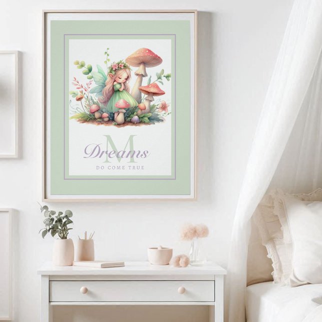 Póster Fairy Princess Mushroom Garden Inspirador (enchanted garden fairy princess tea mushrooms garden nursery kids decor personalized monogram cute)