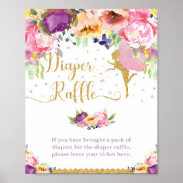 Póster Fairy Purple Pink Floral Baby Diaper Raffle Sign