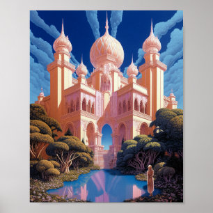 Póster Fairy Tale Castle Pink White Gold Fantasma Art