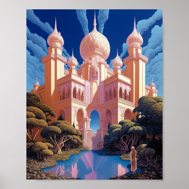Póster Fairy Tale Castle Pink White Gold Fantasma Art (Frente)