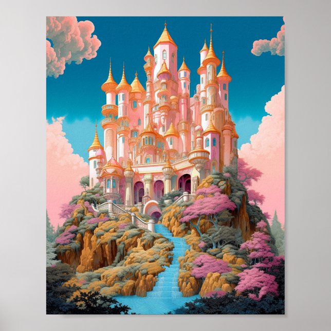 Póster Fairy Tale Castle Pink White Gold Fantasma Art (Frente)