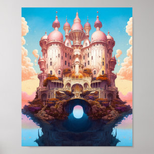 Póster Fairy Tale Castle Pink White Gold Fantasma Art