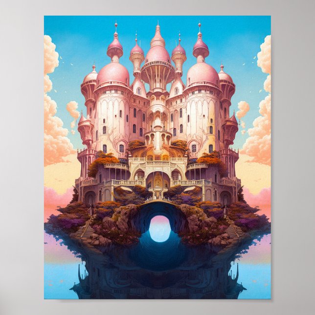 Póster Fairy Tale Castle Pink White Gold Fantasma Art (Frente)