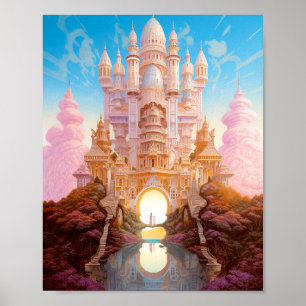 Póster Fairy Tale Castle Pink White Gold Fantasma Art