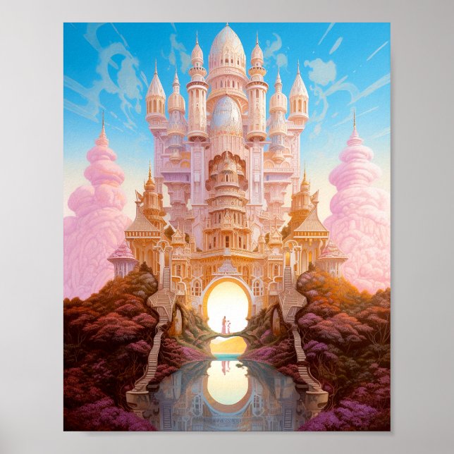Póster Fairy Tale Castle Pink White Gold Fantasma Art (Frente)