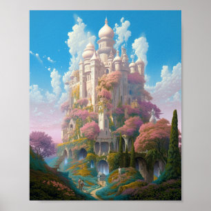 Póster Fairy Tale Castle Pink White Gold Fantasma Art