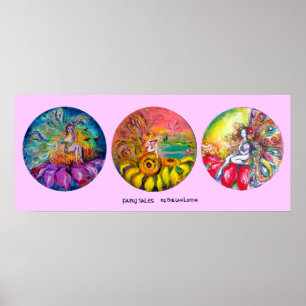 Póster FAIRY TALES amarillo rosa azul verde