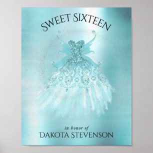 Póster Fairy Wing Mint Gown   Luxe Pearl Green Aqua Sheen