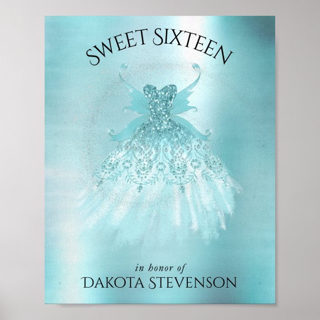 Póster Fairy Wing Mint Gown | Luxe Pearl Green Aqua Sheen (Frente)