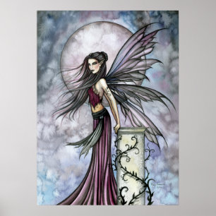 Póster Fairy with Full Moon Fantasy Art Poster