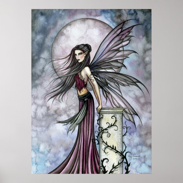 Póster Fairy with Full Moon Fantasy Art Poster (Frente)