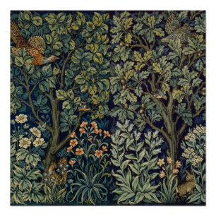 Póster Faisán pájaro árbol bosque William Morris