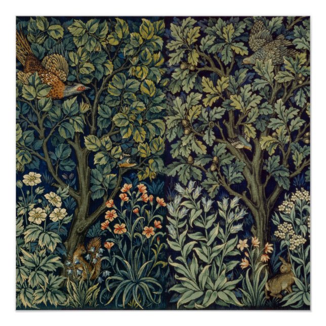 Póster Faisán pájaro árbol bosque William Morris (Anverso)