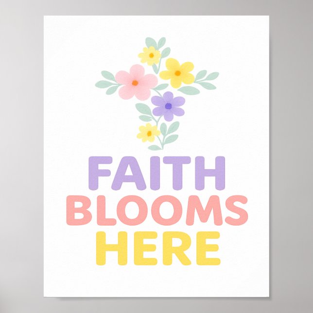 Póster Faith Blooms Here Floral Cross Easter 2026 (Frente)