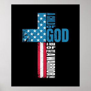 Póster Faith Cross American Flag Christ Jesus