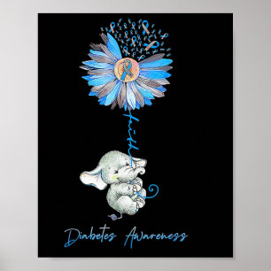 Póster Faith Cute Elephants Sunflower Diabetes Conciencia