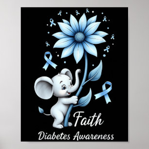 Póster Faith Cute Elephants Sunflower Diabetes Conciencia