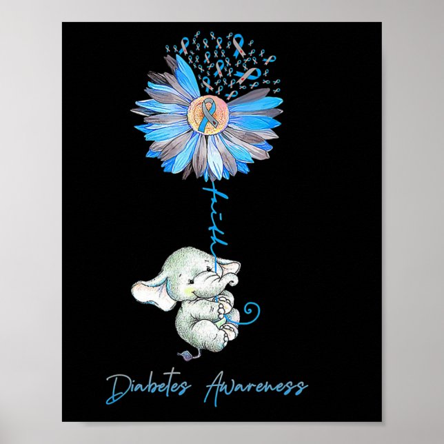 Póster Faith Cute Elephants Sunflower Diabetes Conciencia (Frente)