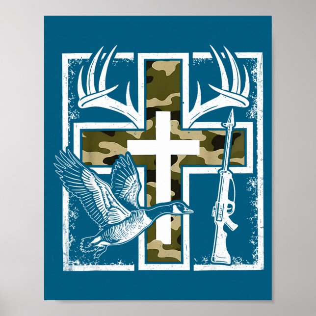 Póster Faith Fishing Hunting Camo Cross Duck Deer Christi (Frente)