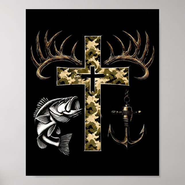 Póster Faith Fishing Hunting Camo Cross With Hook B Chris (Frente)