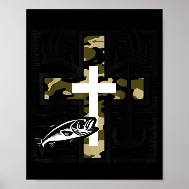 Póster Faith Fishing Hunting Camo Cross With Hook B Chris (Frente)