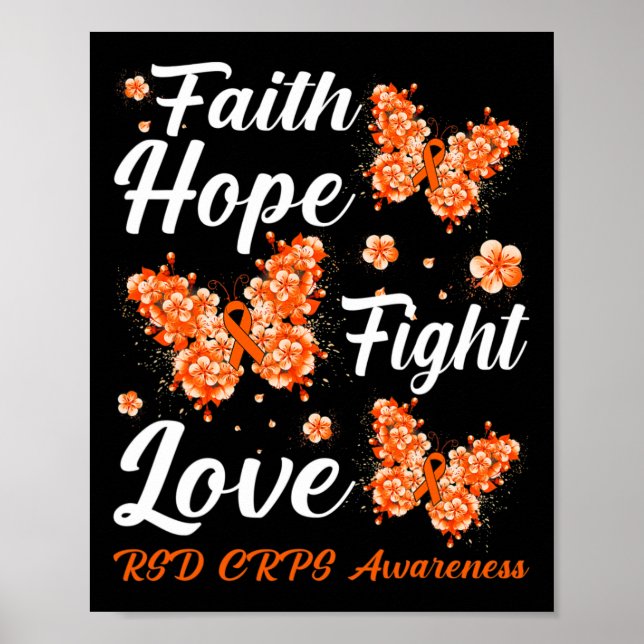 Póster Faith Hope Fight Love RSD CRPS Awareness Butterfly (Frente)