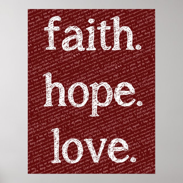 Póster Faith Hope Love 1 Corinthians 13:4-7 Biblia Cita (Frente)