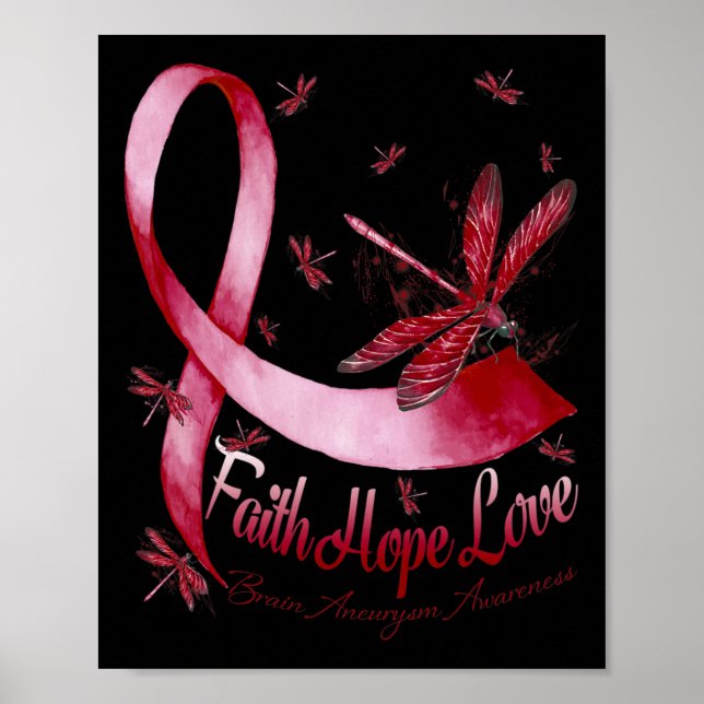 Póster Faith Hope Love Brain Aneurysm Awareness Dragonfly (Frente)