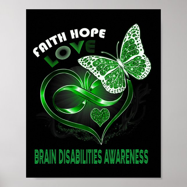 Póster Faith Hope Love Brain Disabilities Awareness Heart (Frente)