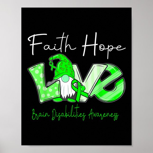Póster Faith Hope Love Brain Disabilities Conciencia (Frente)