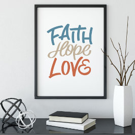 Póster Faith Hope Love Brush Calligraphy