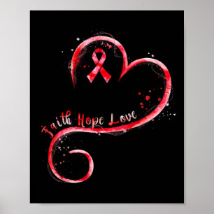 Póster Faith Hope Love Burgundy Ribbon Brain Aneurysm Awa