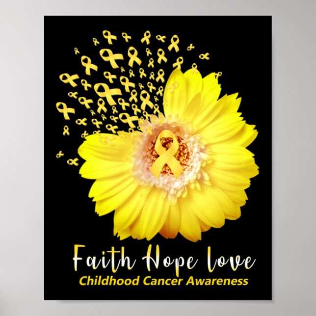 Póster Faith Hope Love Children Cancer Awareness Ribbon (Frente)