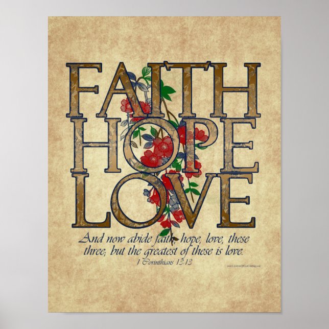 Póster Faith Hope Love Christian Bible Verse (Frente)